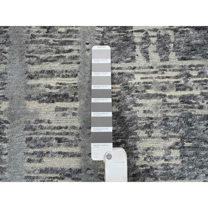 4'2"X10'1" Gray Hand Spun Undyed Naturalwool Hand Knotted Wide Runner Rug