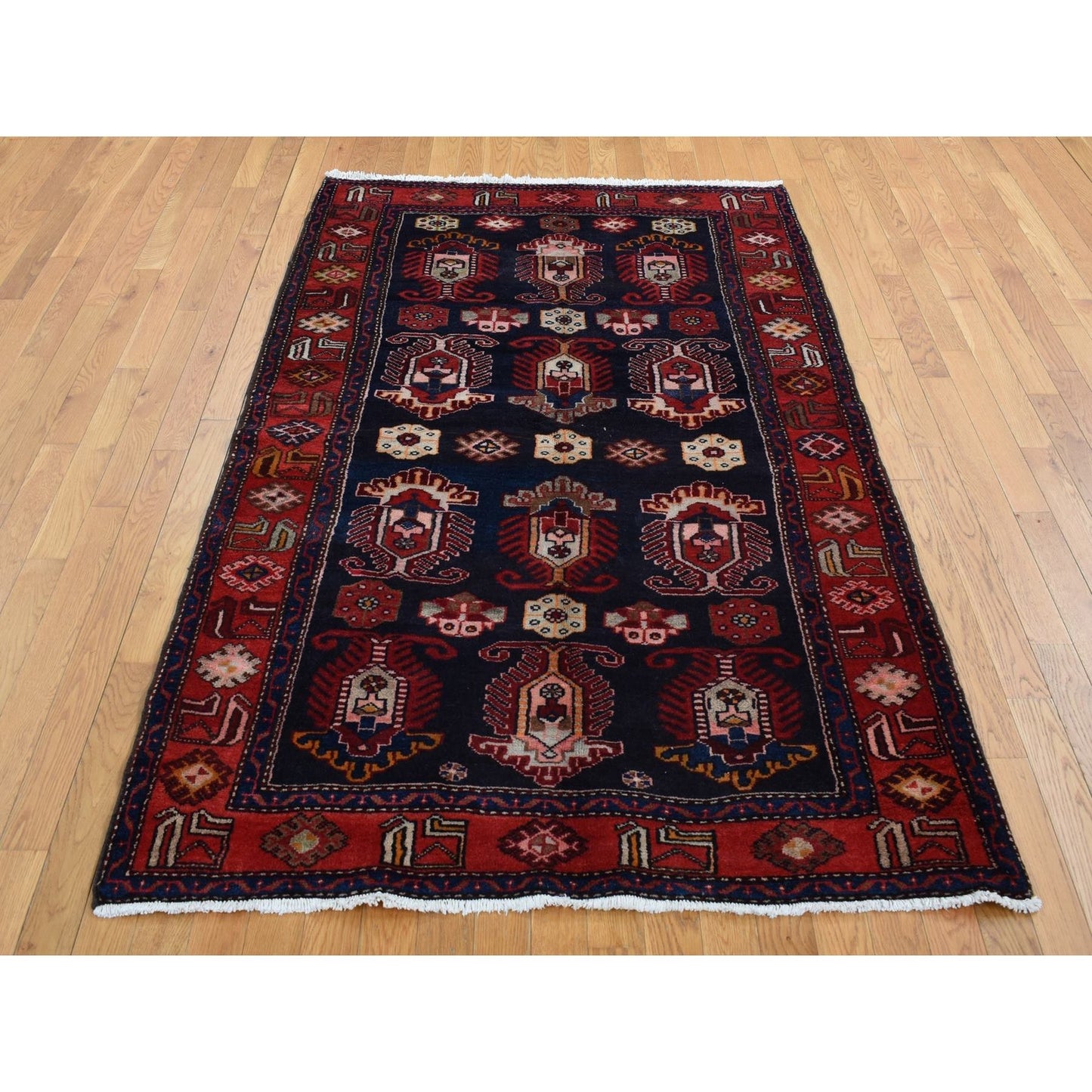 4'8"X7' Barn Red Zoroastrian Meleyir Hand Knotted Pure Wool Rug