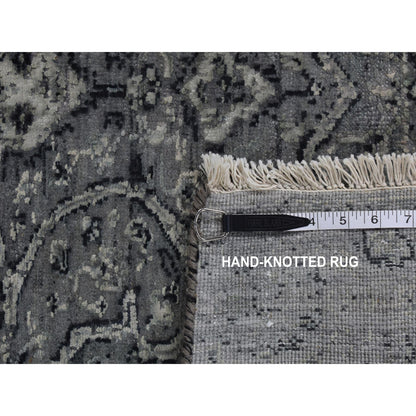 2'9"X7'10" Gray Zoroastrian Design Silk With Wool Hand Knotted Runner Rug