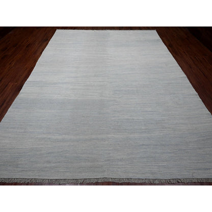 9'1"X12' Beau Blue Flat Weave Solid Design Hand Woven Hand Spun Wool Rug