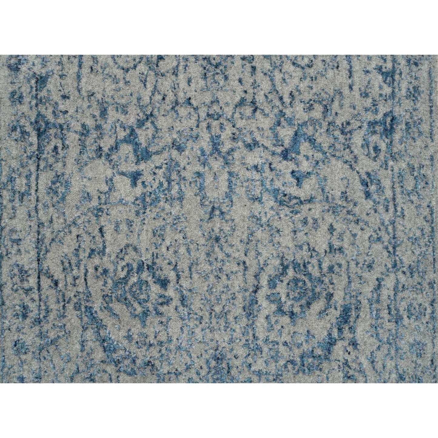 2'6"X12' Fine Jacquard Wool And Silk Hand Loomed Gray Runner Rug