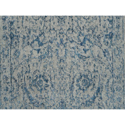 2'6"X12' Fine Jacquard Wool And Silk Hand Loomed Gray Runner Rug