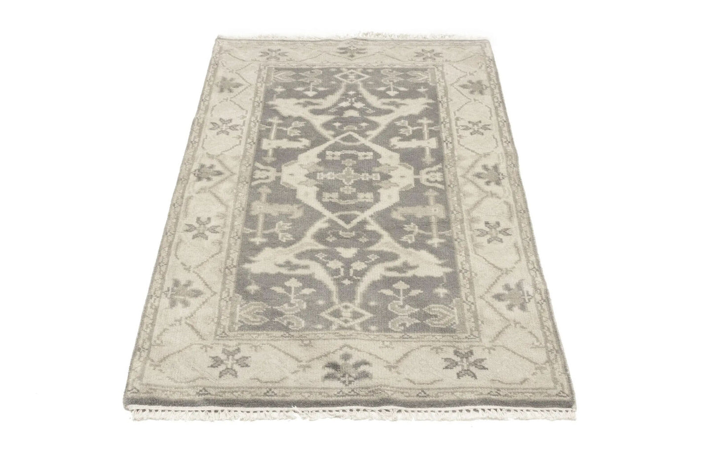 Handmade Muted Taupe Floral Oriental Rug Classic