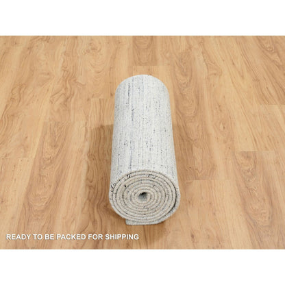 2'6"X11'10" Ivory Hand Loomed Plain Modern Striae Design Wool Runner Rug