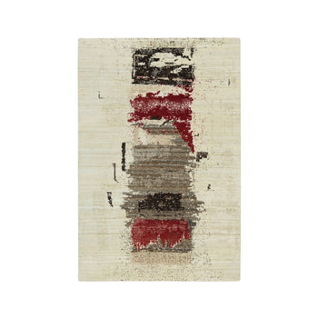 4'X6' Parchment White Lori Buft Gabbeh Wool Hand Knotted Oriental Rug