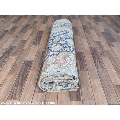 9'9"X12'8" Blue Worn Wool Hand Knotted Distressed Old Farsian Karman Rug
