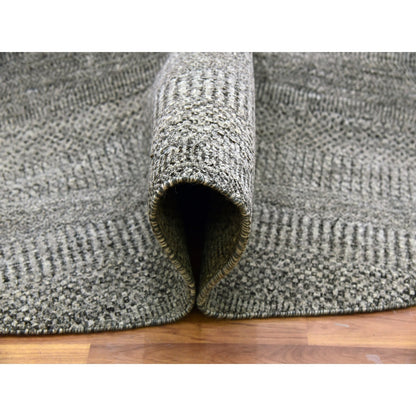 10'X10' Knitting Needles Gray Undyed Wool Hand Knotted Grass Round Rug