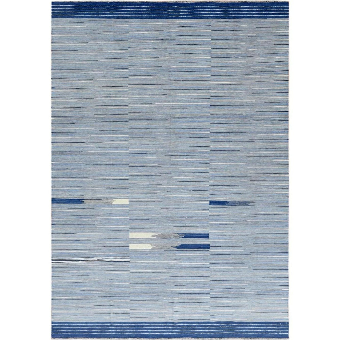 6'4"X9'1" Flat Weave Nomadic Stripe Design Kilim Hand Woven Rug