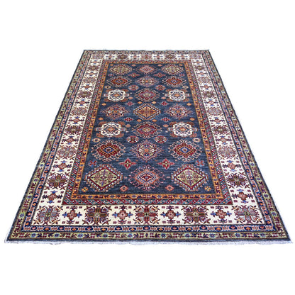 5'9"X7'10" Slate Gray Kazak Geometric Medallions Wool Hand Knotted Rug