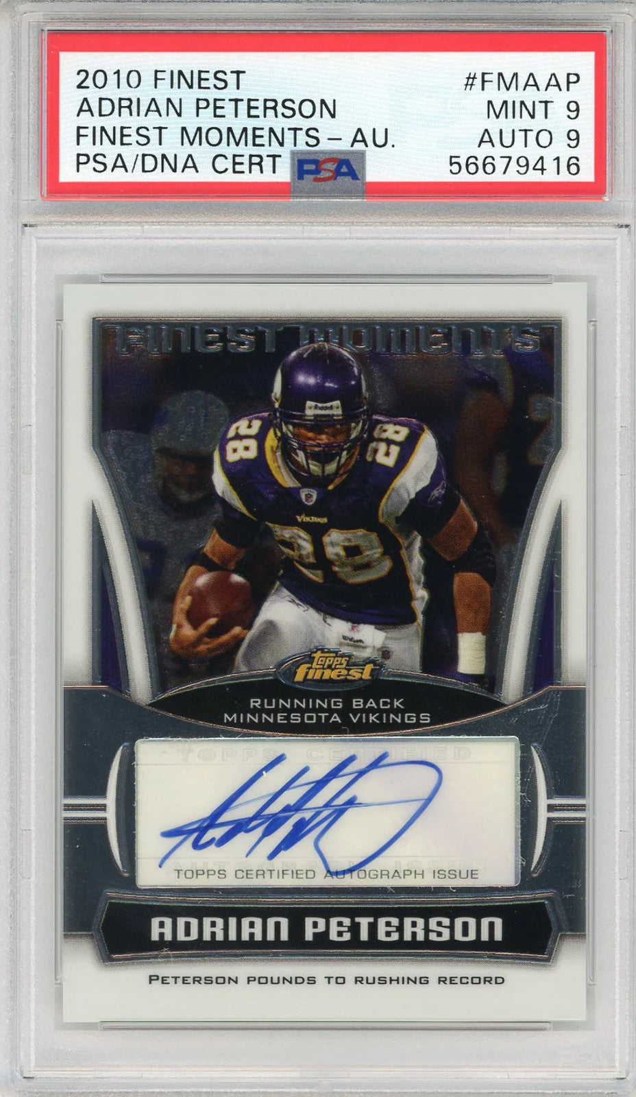 Adrian Peterson Autographed 2010 Topps Finest Moments Card #Fmaap (Psa Mint 9/9)