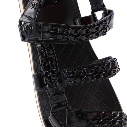 Chanel Women'S Chain Cc Slingback Sandals Quilted Leather With Cork