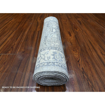 2'8"X11'10" Lazy Gray Wool Hand Knotted Finer Peshawar Heris Runner Rug
