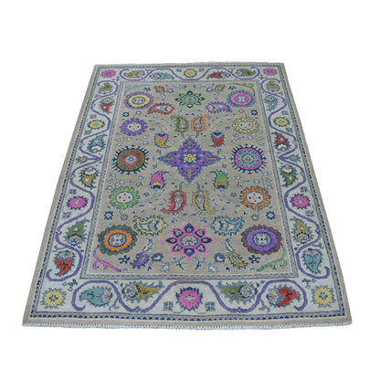 4'X5'9" Colorful Gray Fusion Kazak Pure Wool Hand Knotted Oriental Rug