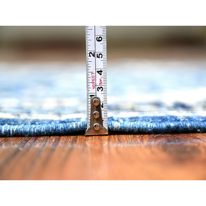 2'10"X4'8" Boeing Blue Hand Knotted Wool Mahal Design Xl Runner Rug