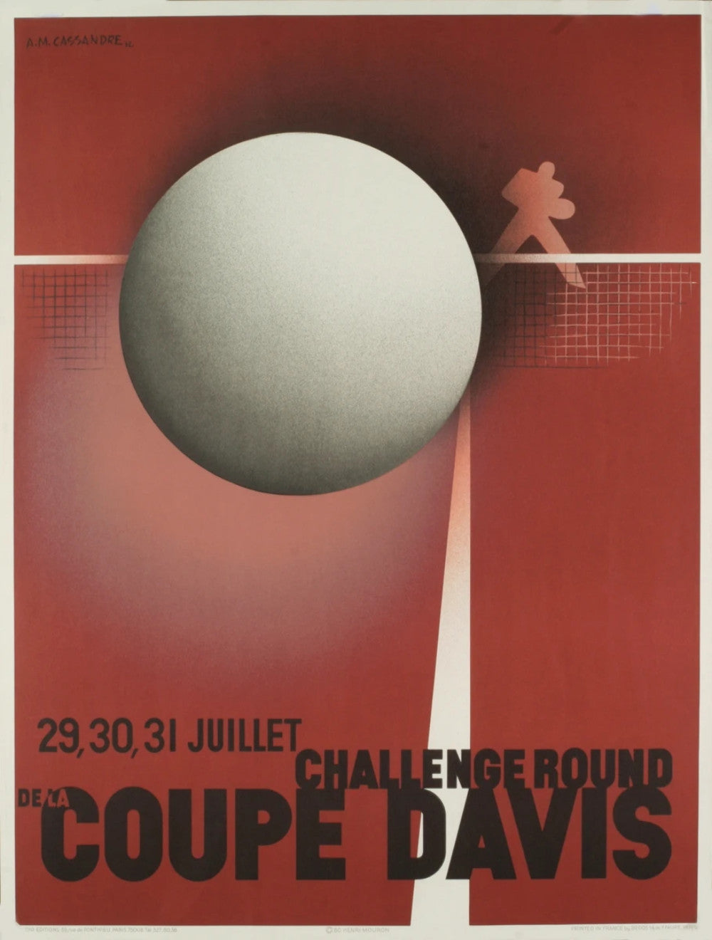 Red A.M. CASSANDRE Coupe Davis (Restrike) 35.75" x 27" Lithograph 1980 Vintage