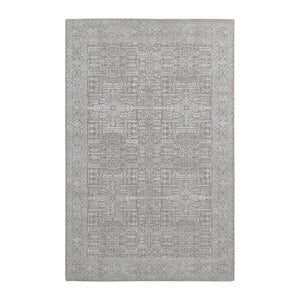 5'9"X9' Gray Wool And Plant Based Silk Fine Jacquard Hand Loomed Rug