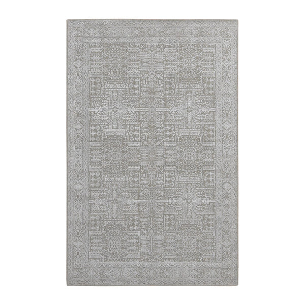 5'9"X9' Gray Wool And Plant Based Silk Fine Jacquard Hand Loomed Rug