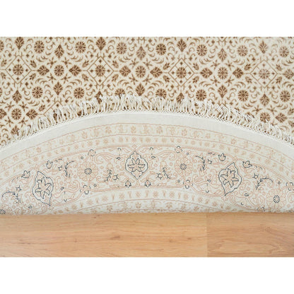 6'3"X6'3" Ivory 250 Kpsi Wool Hand Knotted Herrita Design Round Rug