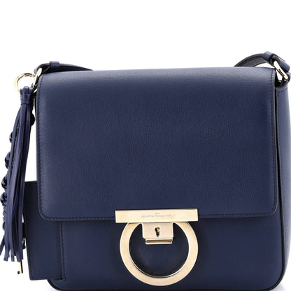 Salvatore Ferragamo Tassel Gancini Lock Flap Shoulder Bag Leather Medium