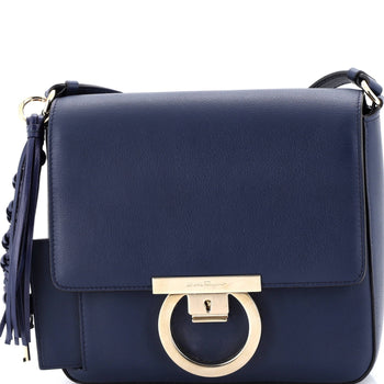 Salvatore Ferragamo Tassel Gancini Lock Flap Shoulder Bag Leather Medium