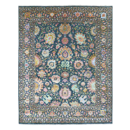 8'X10'2" Blue Colorful All Over Tebraz Design Wool-Silk Hand Knotted Rug