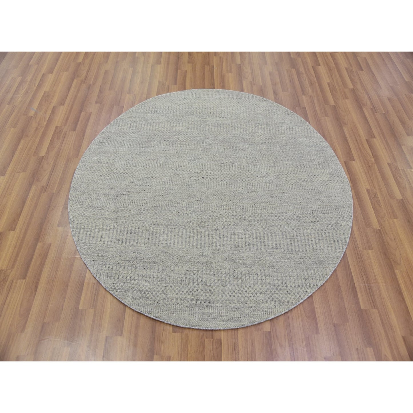 Rug 5'x5' Perfect Gray Undyed Wool Hand Knotted Grass Design Round