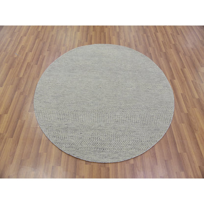 Rug 5'x5' Perfect Gray Undyed Wool Hand Knotted Grass Design Round
