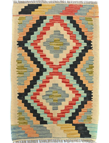 Reversible 2X3 Kilim Flat-Woven Oriental Rug Small Decor for Bedroom Bathroom