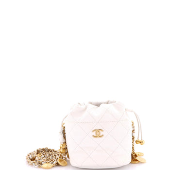 Chanel Medallion Charms Drawstring Bucket Bag Quilted Caviar Mini