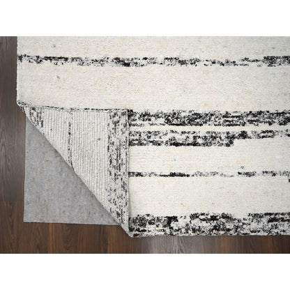 12'2"X14'9" Ivory Striae Design Wool Hand Knotted Oversized Oriental Rug