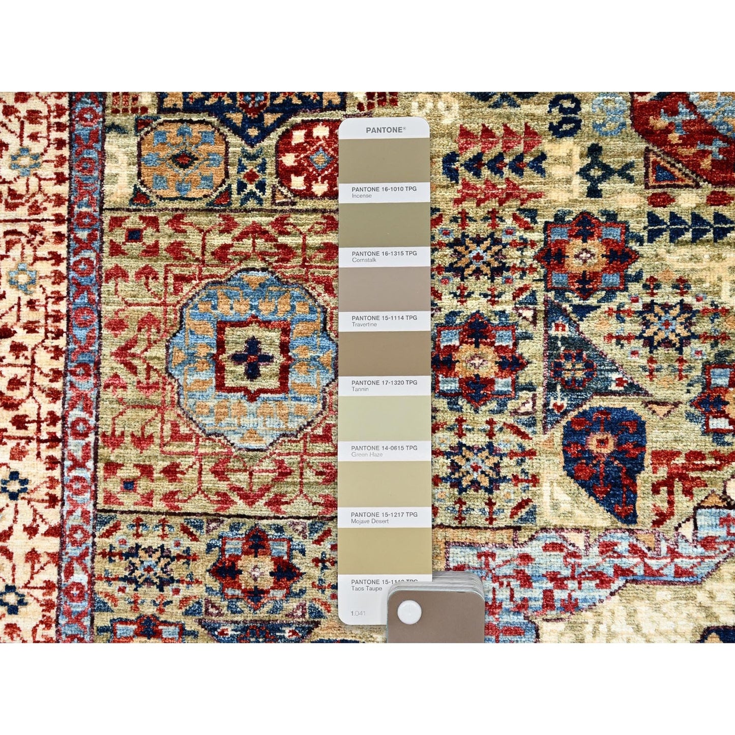 5'X6'8" Green Hand Knotted Soft Wool Mamluk Design Oriental Rug