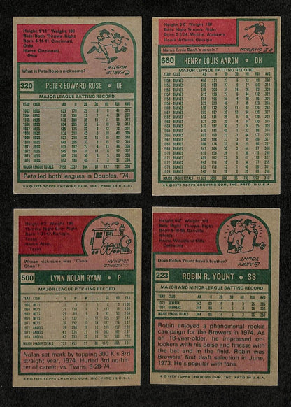 1975 Topps Baseball Complete Set (660) Aaron, Yount, Brett, Ryan 197616
