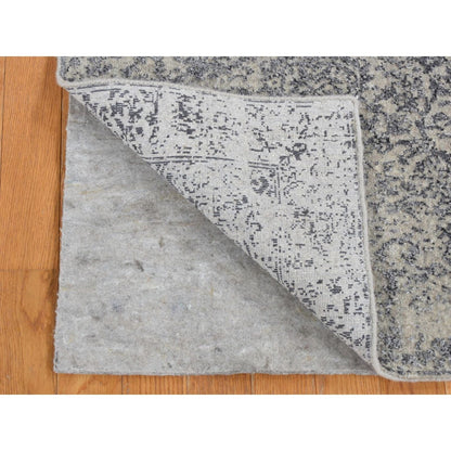 2'5"X8'2" Gray Erased Design Hand Loomed Wool And Silk Runner Rug