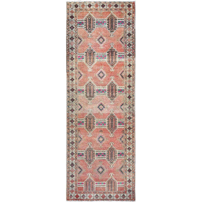 3'6"X10' Brown Old Geometric Hamadan Hand Knotted Cleaned Oriental Rug