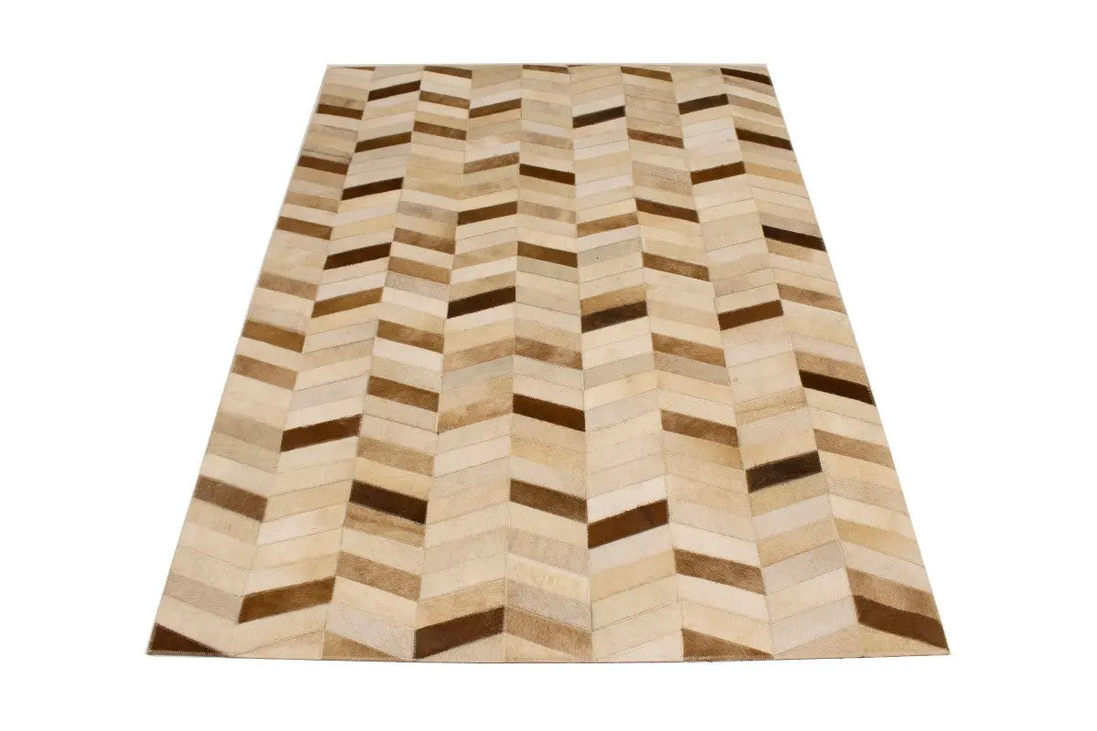 4X6 ft Brown Cowhide Leather Rug Modern Geometric Design Contemporary Carpet