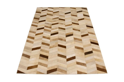 4X6 ft Brown Cowhide Leather Rug Modern Geometric Design Contemporary Carpet