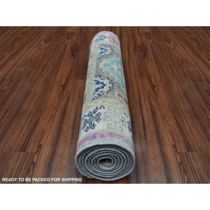 2'7"X7'10" Gray Fusion Kazak Organic Wool Hand Knotted Runner Rug