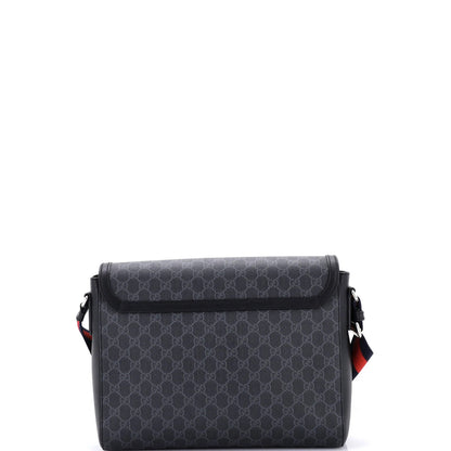 Gucci Web Strap Flap Messenger Bag Gg Coated Canvas Medium