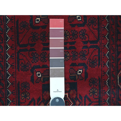 2'5"X19'2" Red Afghan Khamyab Star Design Wool Hand Knotted Runner Rug