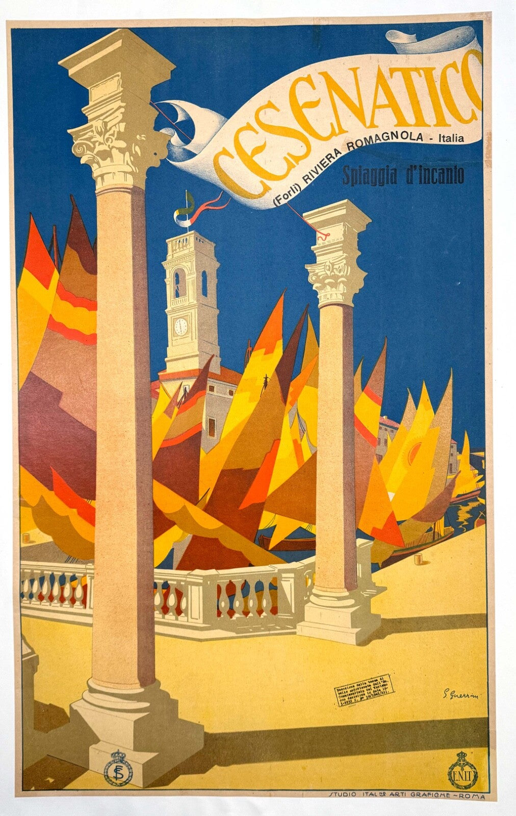 Italian Travel Poster Cesenatico By Guerrini 1927 Original Riviera Adriatica