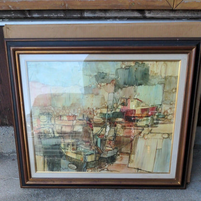 Claude Binetruy Original Oil Painting Chantier Naval La Turballe 15P Signed