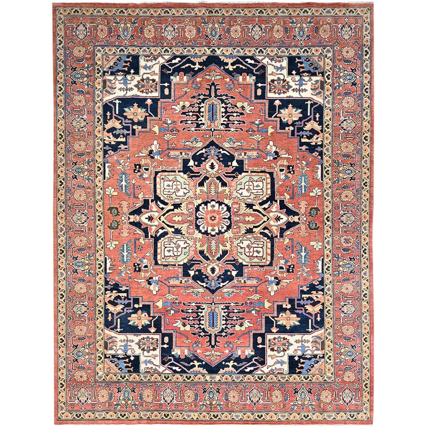 9'1"X12' Indian Red Hand Kontted Wool Afghan Seeripe Heris Design Rug
