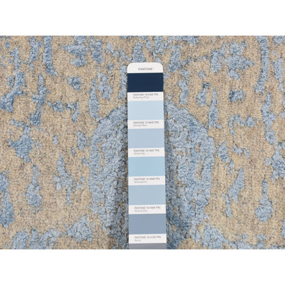 2'5"X10'1" Blue Jacquard Hand Loomed Wool And Silk Pomegranate Runner Rug