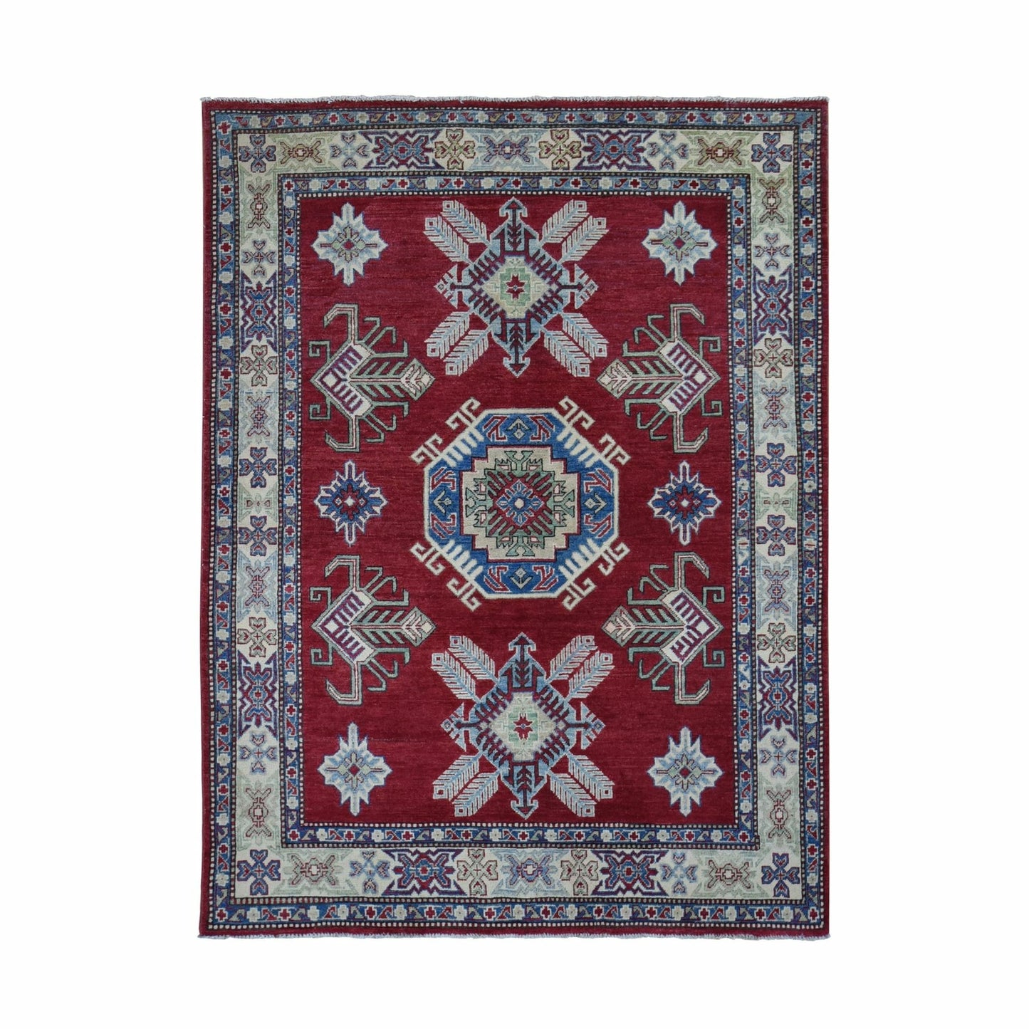 5'3"X7'1" Rich Red Afghan Special Kazak Hand Knotted Pure Wool Rug