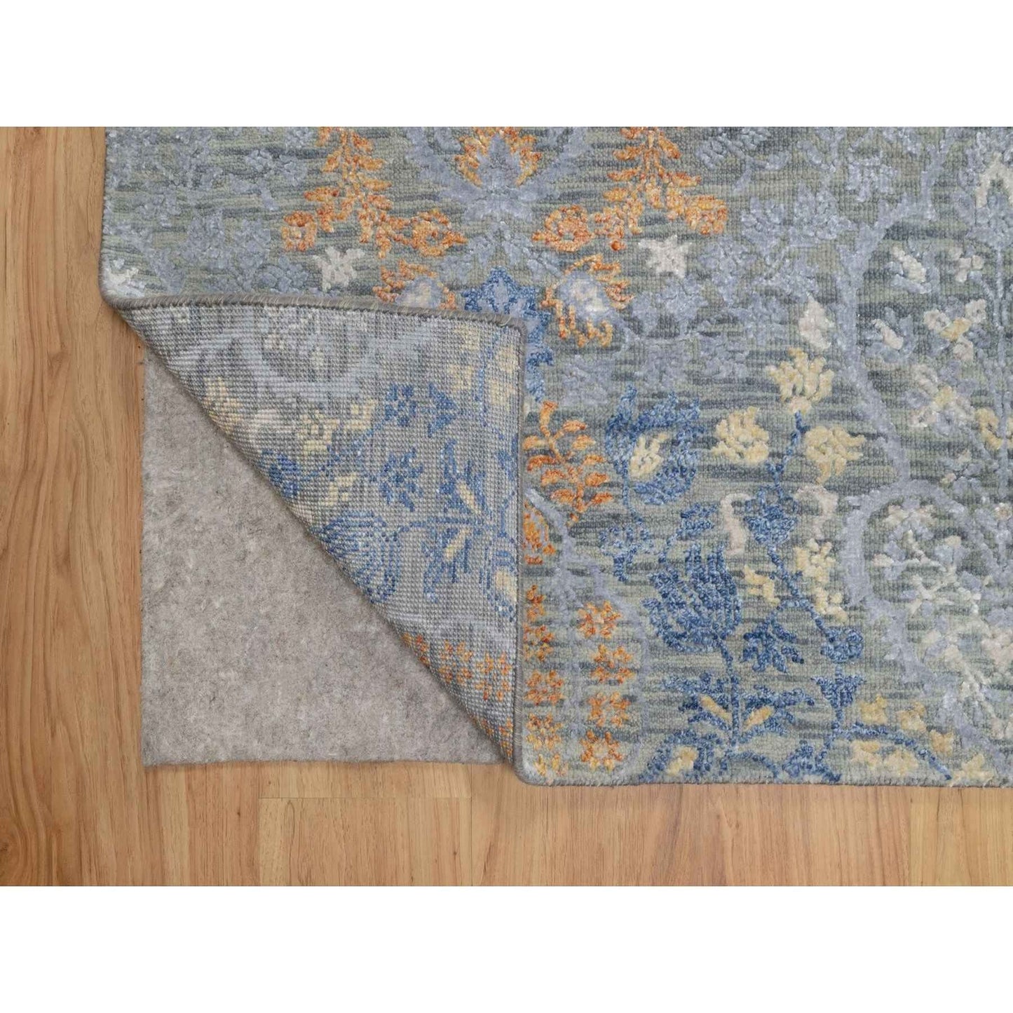 8'X10' Misty Gray Jewelry Design Wool With Textured Silk Hand Knotted Rug