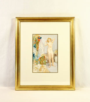 Erno Zorad (Hungary) Signed Original Watercolor On Paper Nude Painting Framed