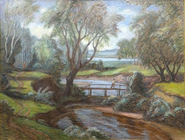 Fedor Denisovic Konstantinov Painting Landscape Of Polenovo Signed Russia Framed