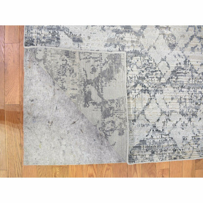 10'1"X14'2" Silk And Textured Wool Gray Hand Knotted Modern Design Rug