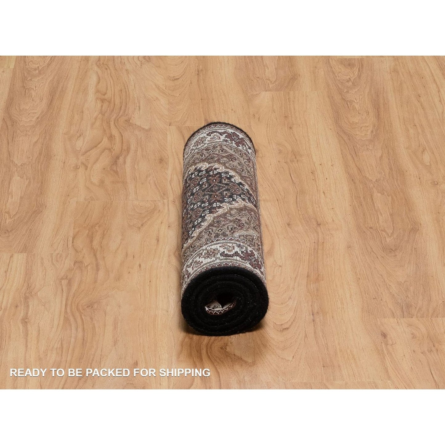 2'X4'2" Black Tebraz Mahi With Medallion Design Wool Hand Knotted Mat Rug