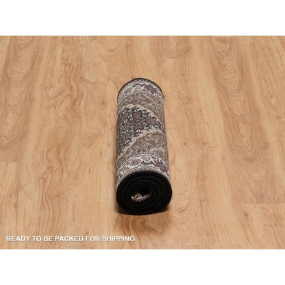 2'X4'2" Black Tebraz Mahi With Medallion Design Wool Hand Knotted Mat Rug